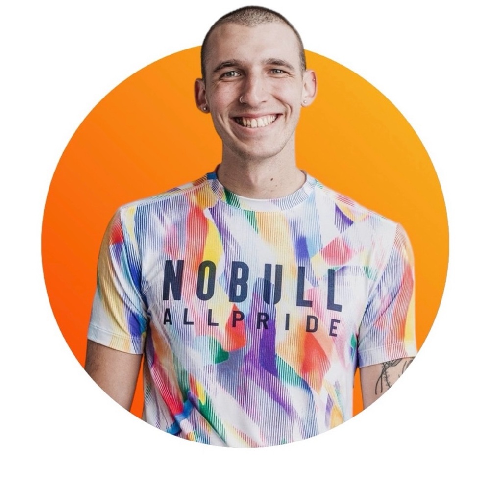 NWT NOBULL Tee M All Pride Short Sleeve Workout Athletic Rainbow Spellout Crew